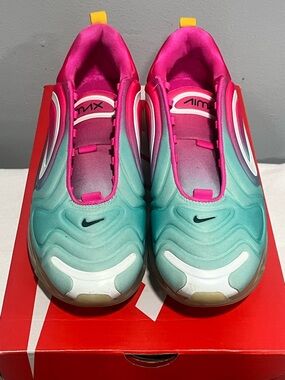 Nike Teal & Pink Gradient Air Max Sneakers with Yellow Pull Tabs